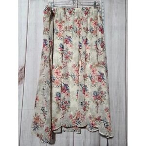 Ladies‎ 2x Floral Maxi Skirt Sheer Lightweight Beige Pink Blue Cottagecore